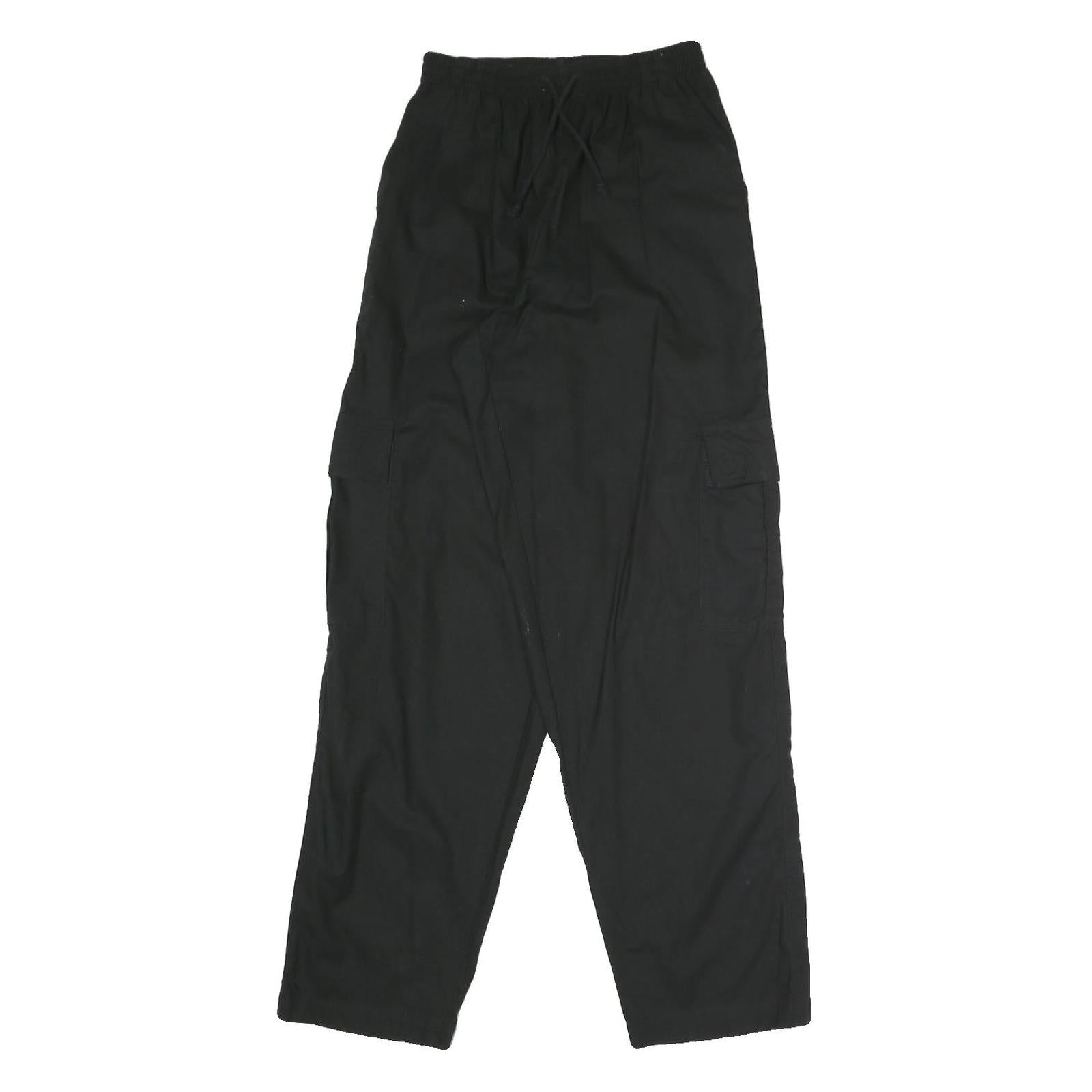 GREENVILLAGE Womens Cotton Blend Black Relaxed Drawstring Trousers W24 L32