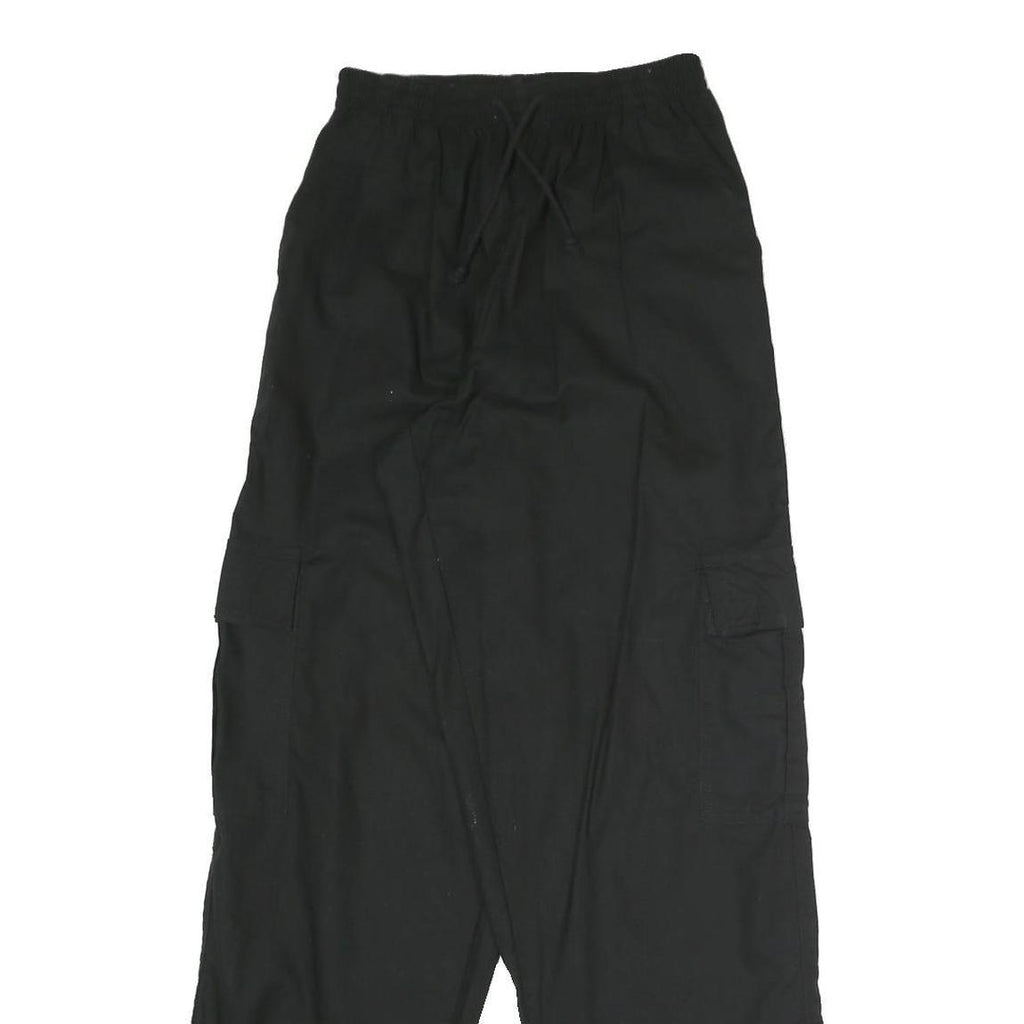 GREENVILLAGE Womens Cotton Blend Black Relaxed Drawstring Trousers W24 L32