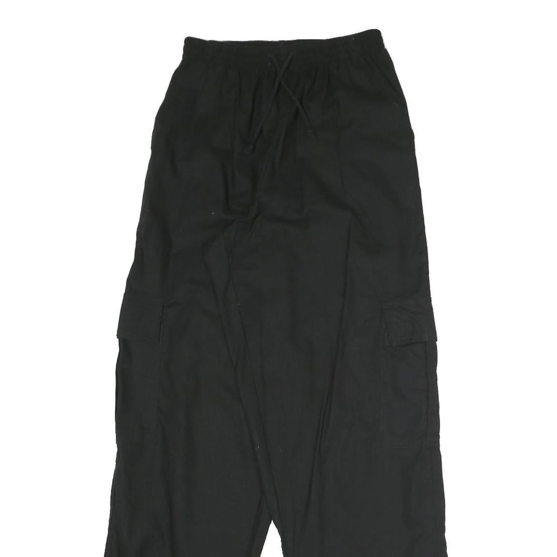 GREENVILLAGE Womens Cotton Blend Black Relaxed Drawstring Trousers W24 L32