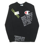 CHAMPION Mens Black Graphic T-Shirt S Long Sleeve Crew Neck Cotton Blend