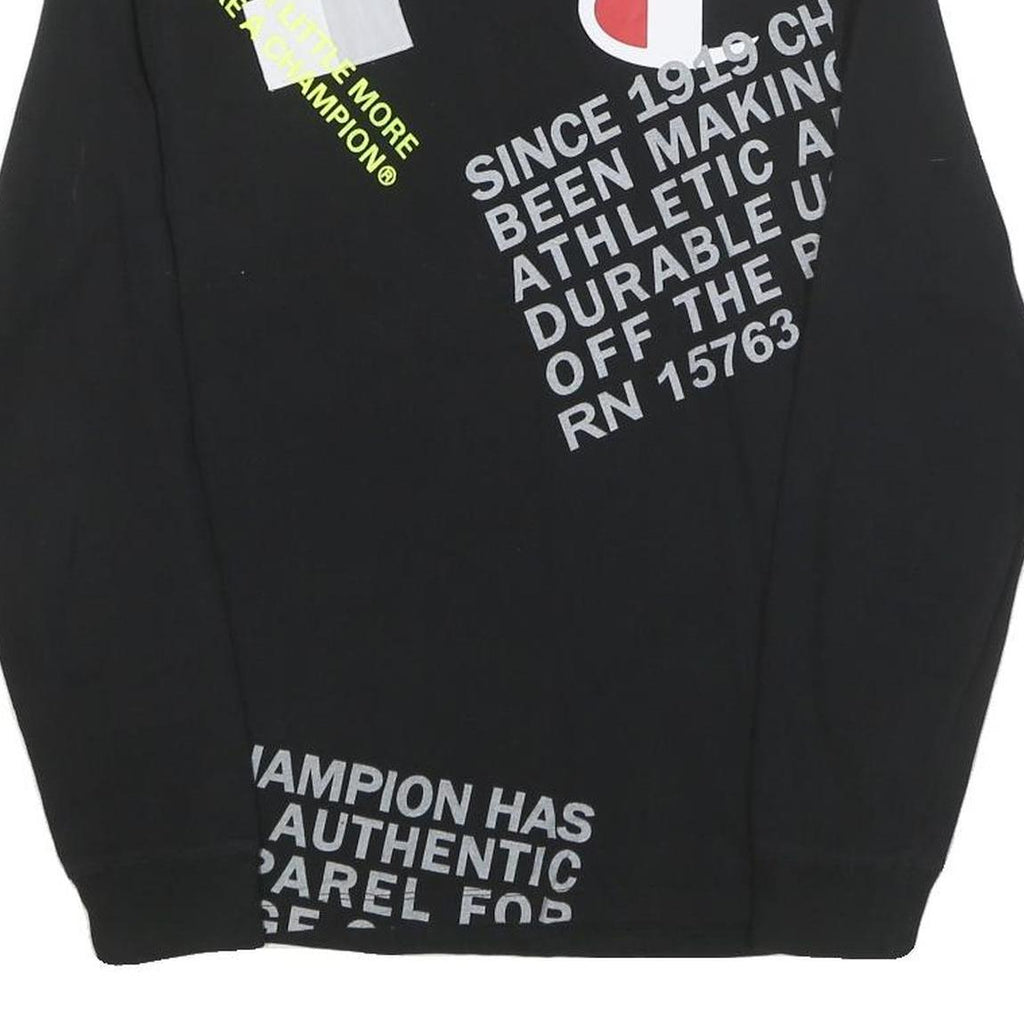 CHAMPION Mens Black Graphic T-Shirt S Long Sleeve Crew Neck Cotton Blend