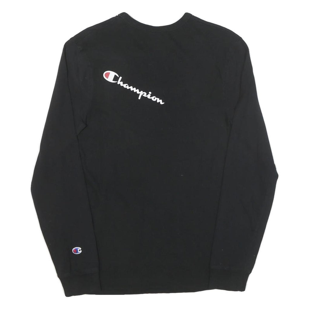 CHAMPION Mens Black Graphic T-Shirt S Long Sleeve Crew Neck Cotton Blend