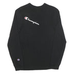 CHAMPION Mens Black Graphic T-Shirt S Long Sleeve Crew Neck Cotton Blend