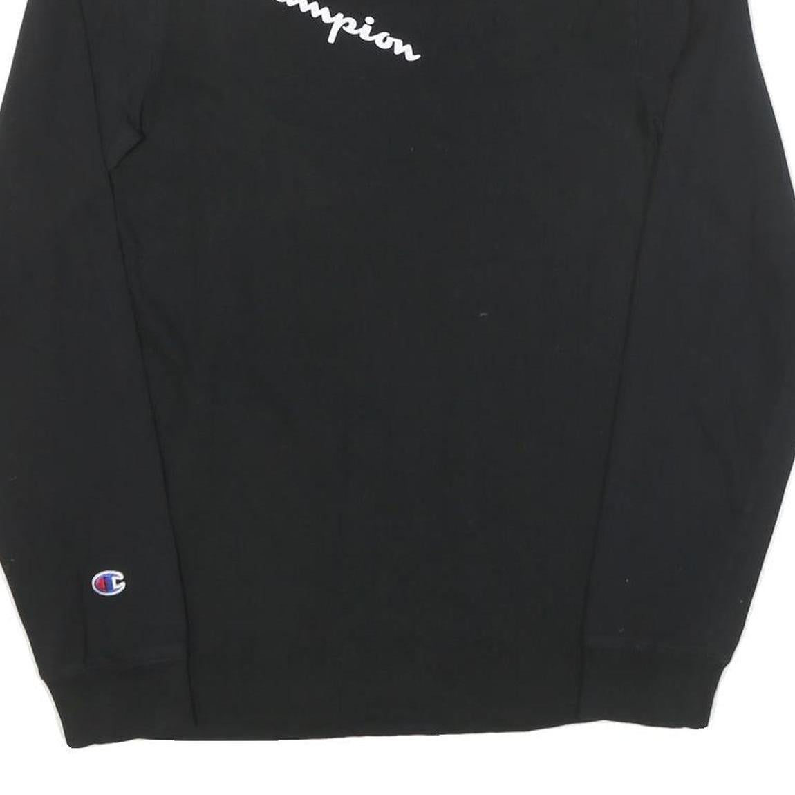 CHAMPION Mens Black Graphic T-Shirt S Long Sleeve Crew Neck Cotton Blend