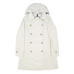 TOMMY HILFIGER Womens White Cotton Trench Jacket M Button Closure Hooded Classic
