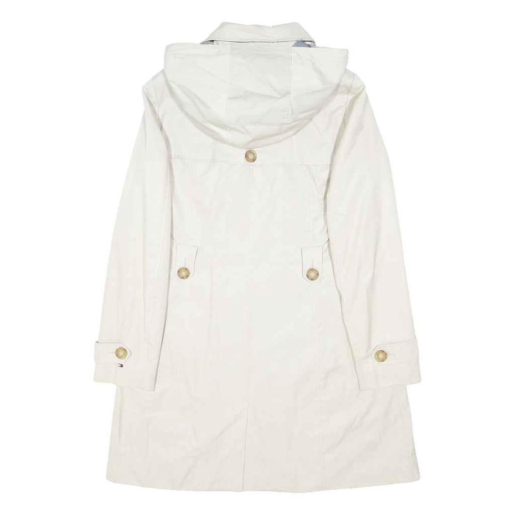 TOMMY HILFIGER Womens White Cotton Trench Jacket M Button Closure Hooded Classic