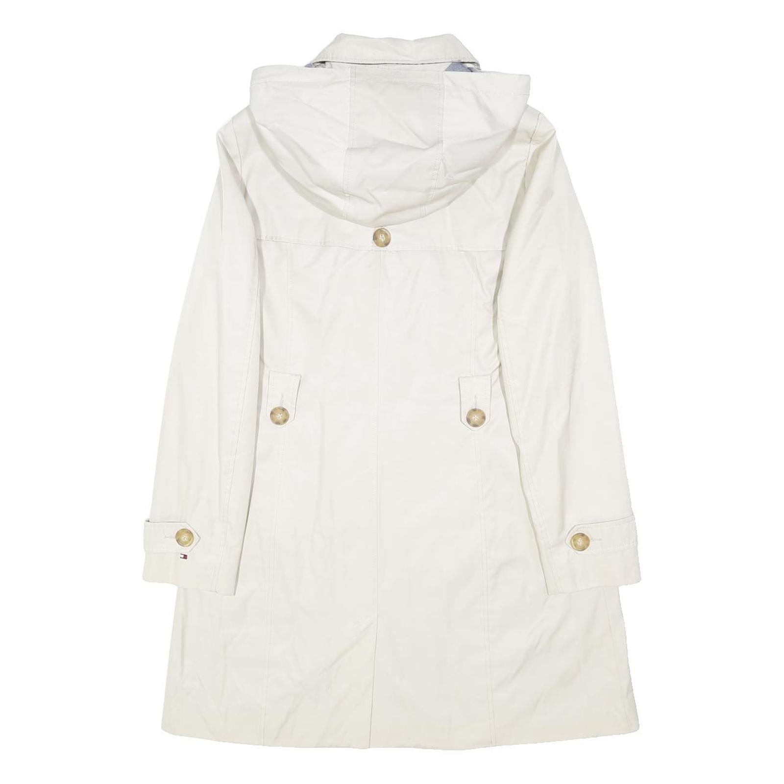 TOMMY HILFIGER Womens White Cotton Trench Jacket M Button Closure Hooded Classic