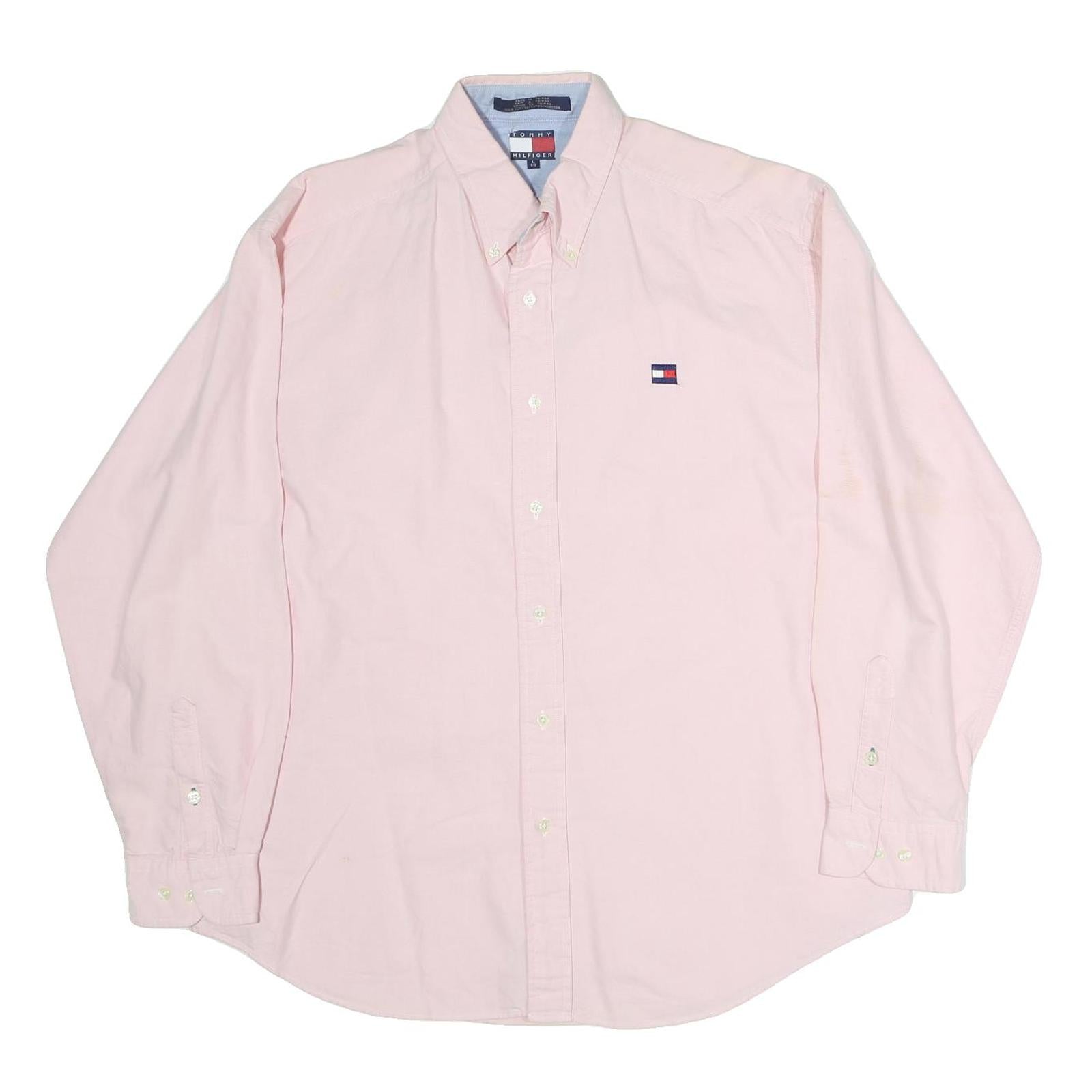 TOMMY HILFIGER Mens Pink & Blue Cotton Shirt L Classic Button Down Oxford
