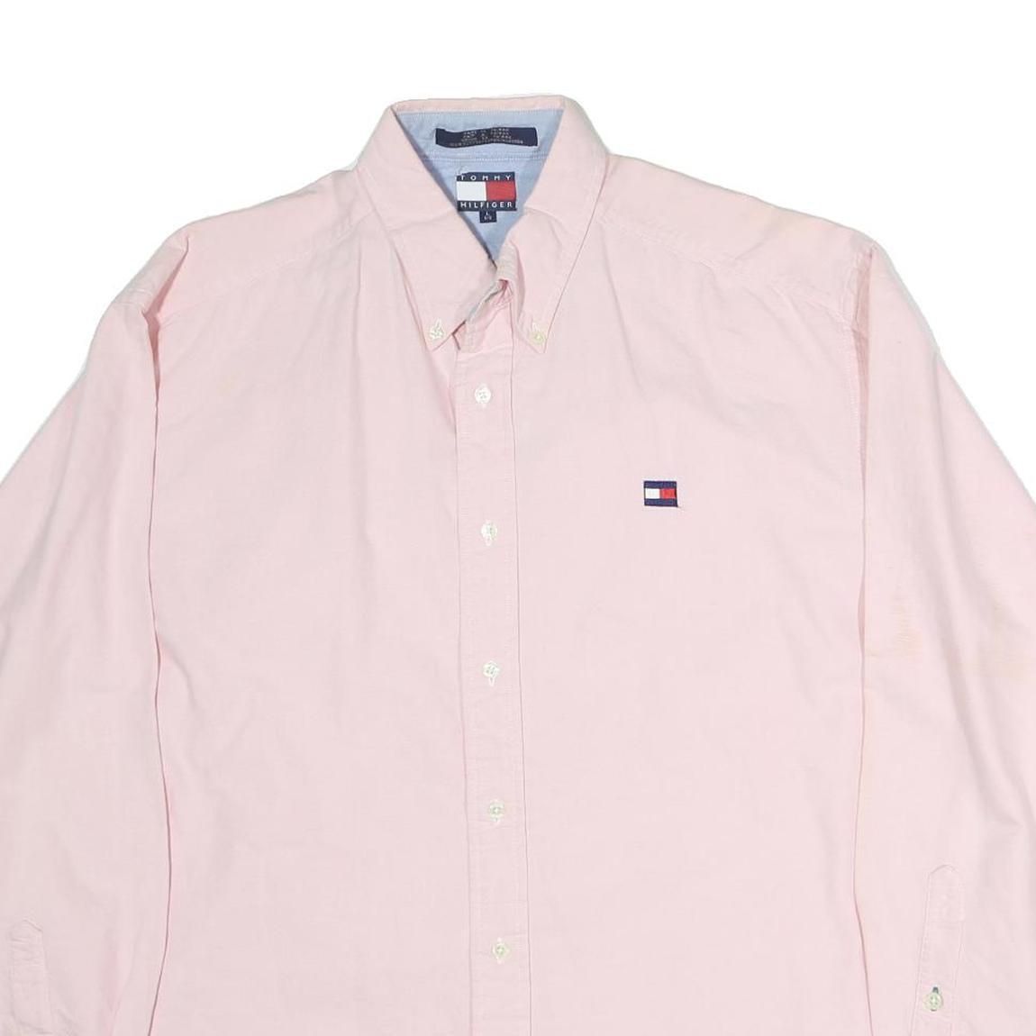 TOMMY HILFIGER Mens Pink & Blue Cotton Shirt L Classic Button Down Oxford