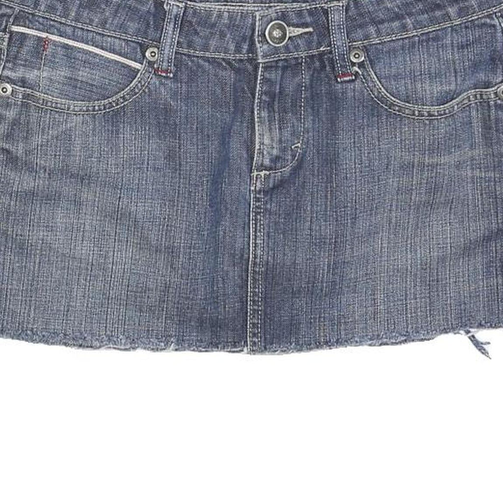TOMMY HILFIGER Womens Blue Denim Mini Cotton Blend Skirt M Frayed Hem Casual