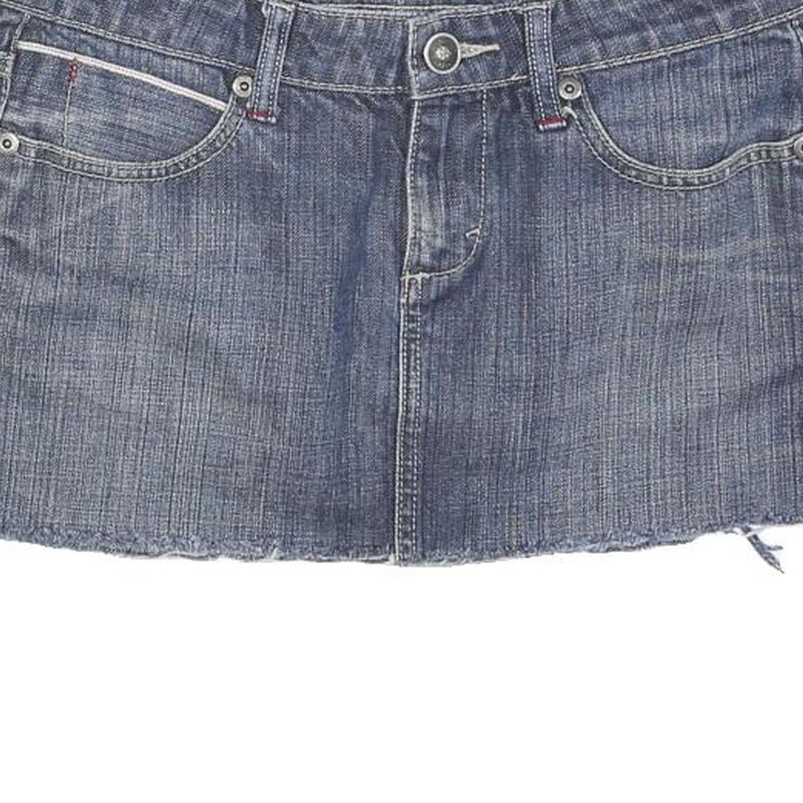 TOMMY HILFIGER Womens Blue Denim Mini Cotton Blend Skirt M Frayed Hem Casual