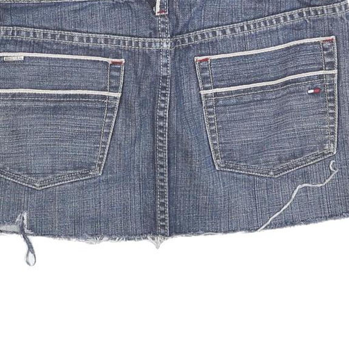 TOMMY HILFIGER Womens Blue Denim Mini Cotton Blend Skirt M Frayed Hem Casual