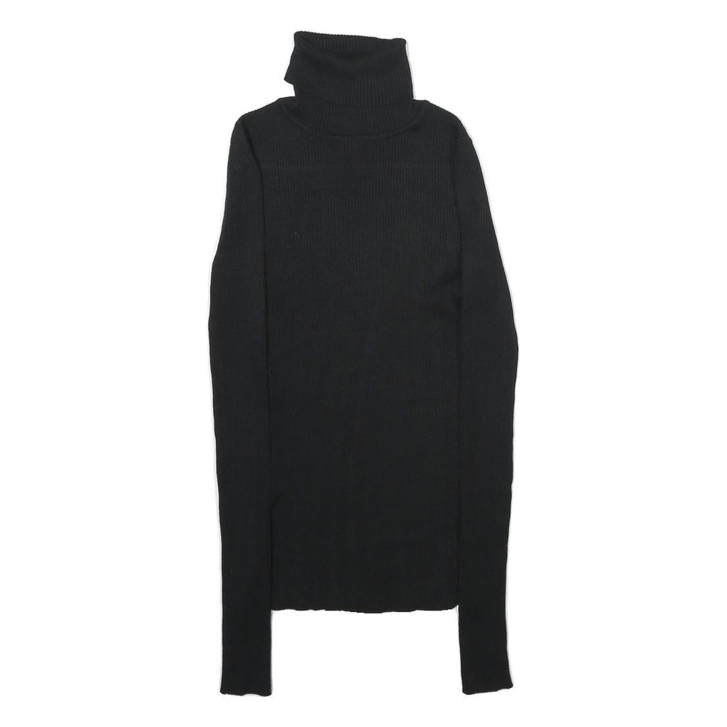 PLANET GOLD Womens Black Plain Roll Neck Basic Knit Jumper S Slim Polyester