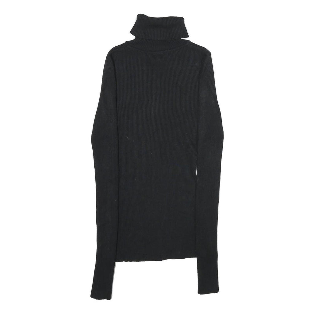 PLANET GOLD Womens Black Plain Roll Neck Basic Knit Jumper S Slim Polyester