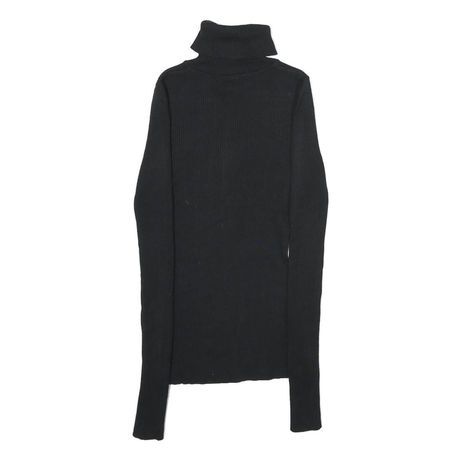 PLANET GOLD Womens Black Plain Roll Neck Basic Knit Jumper S Slim Polyester