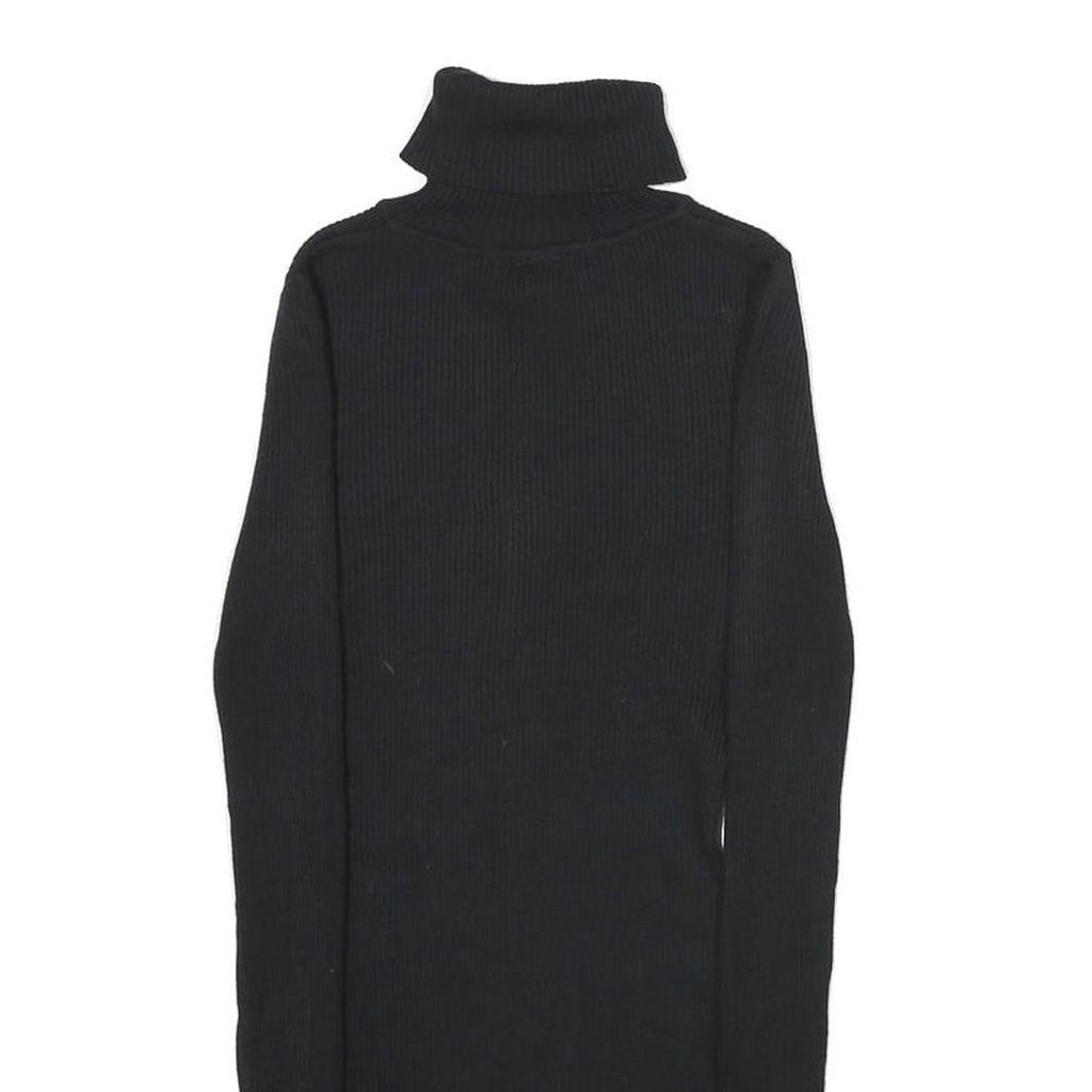 PLANET GOLD Womens Black Plain Roll Neck Basic Knit Jumper S Slim Polyester