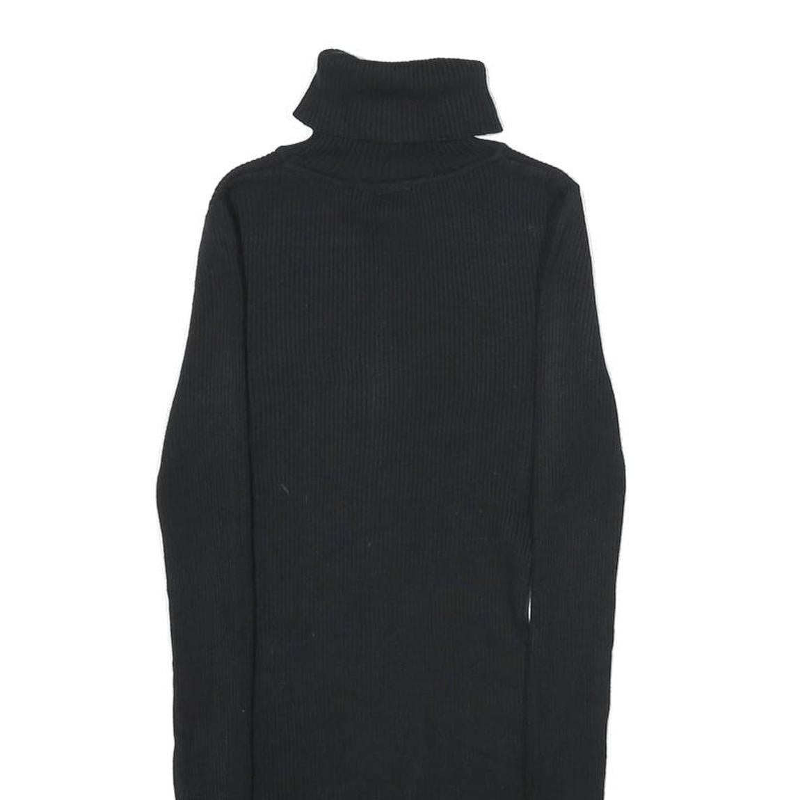 PLANET GOLD Womens Black Plain Roll Neck Basic Knit Jumper S Slim Polyester