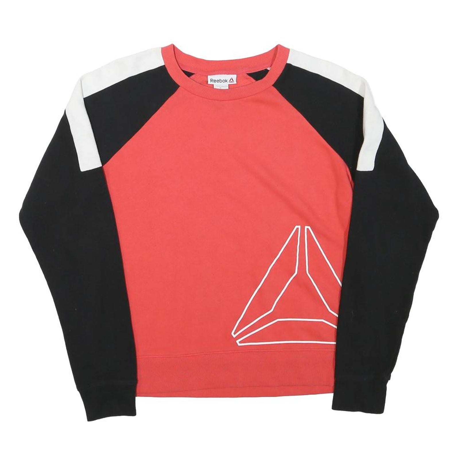 REEBOK Womens Red & Black Crew Neck M Sweatshirt Cotton Blend Raglan Sleeve