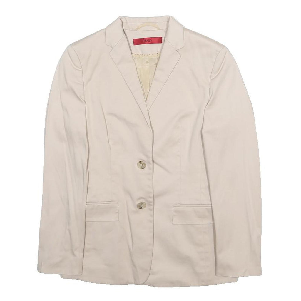 HUGO Womens Cream Cotton Blend Blazer Jacket UK 4 Classic Button Closure