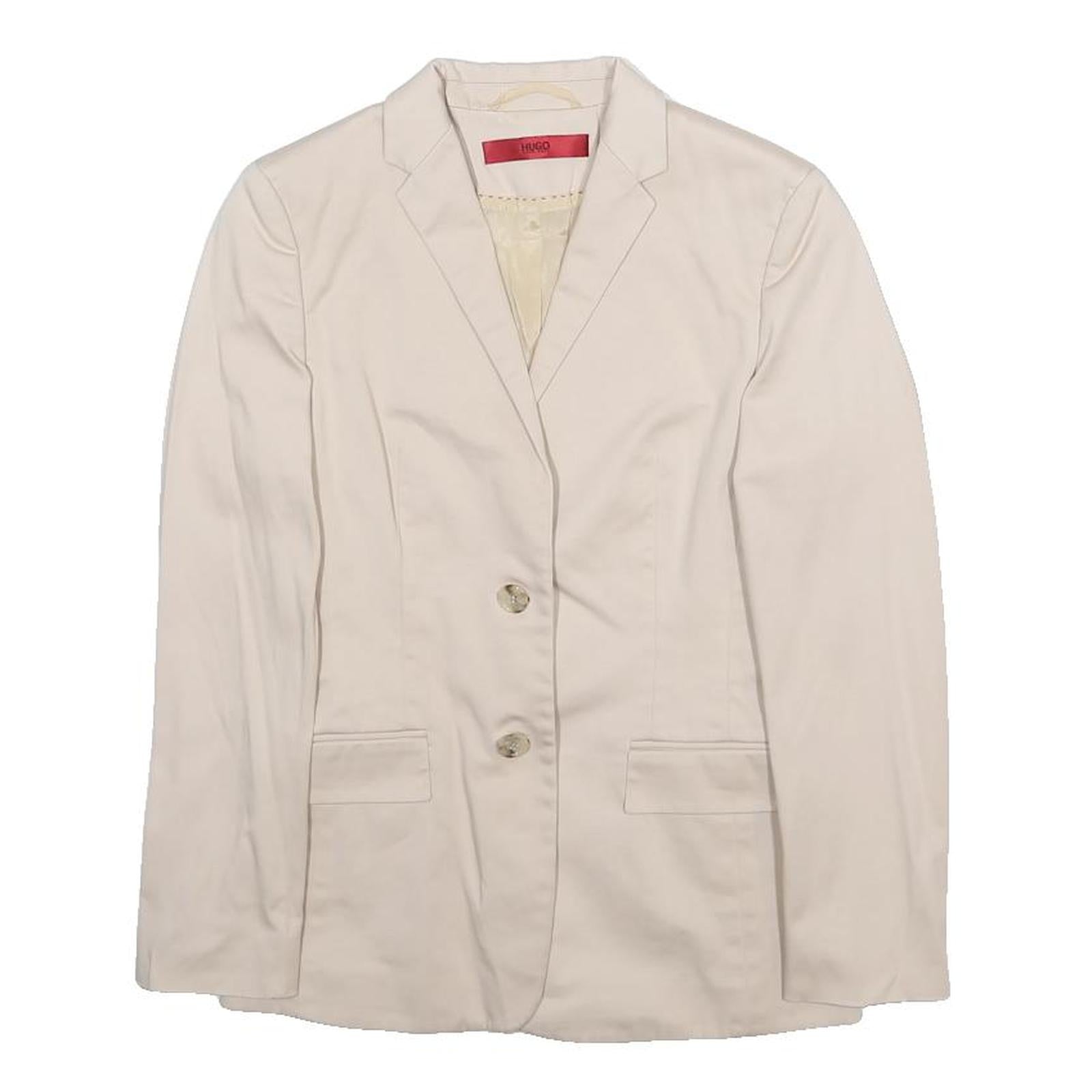 HUGO Womens Cream Cotton Blend Blazer Jacket UK 4 Classic Button Closure