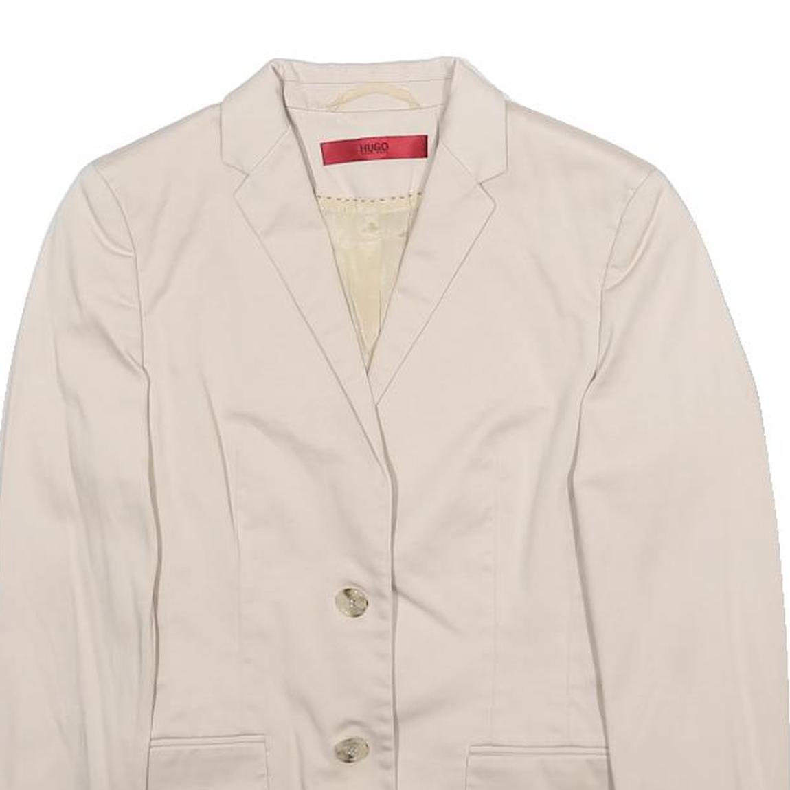 HUGO Womens Cream Cotton Blend Blazer Jacket UK 4 Classic Button Closure