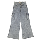 FIONELLA Womens Regular Fit Wide-Leg Denim Light Wash W30 L34 Cargo Pockets Zip