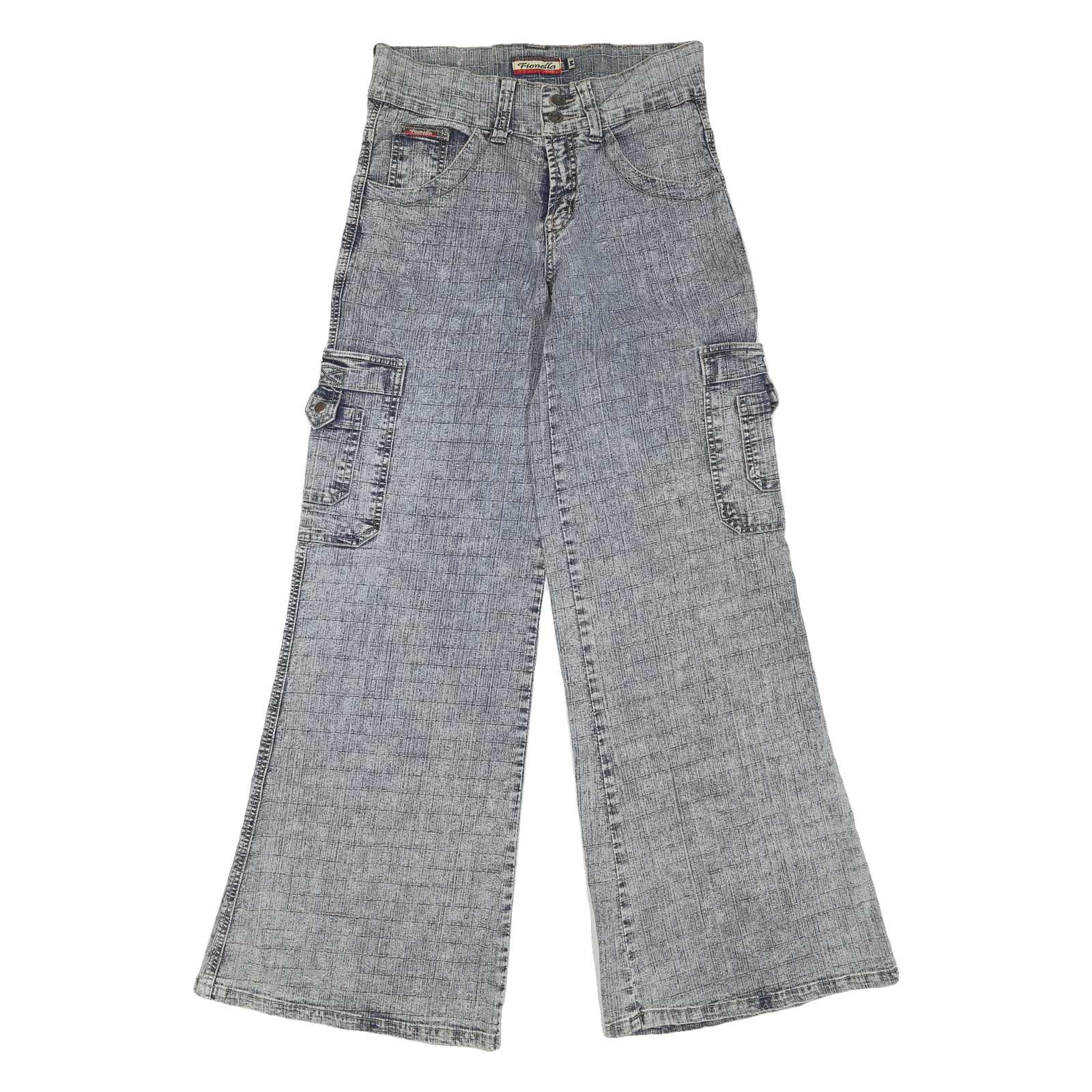 FIONELLA Womens Regular Fit Wide-Leg Denim Light Wash W30 L34 Cargo Pockets Zip