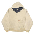 CARHARTT Mens Beige Hooded Zip Canvas Workwear Jacket XL Cotton Casual Plain