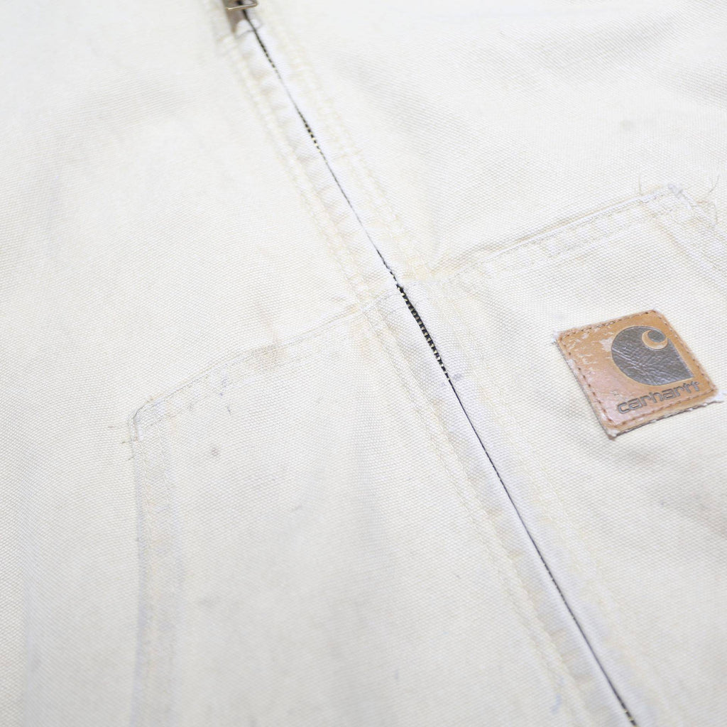 CARHARTT Mens Beige Hooded Zip Canvas Workwear Jacket XL Cotton Casual Plain