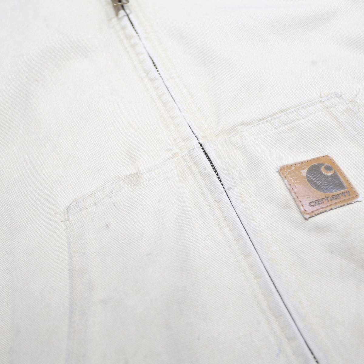 CARHARTT Mens Beige Hooded Zip Canvas Workwear Jacket XL Cotton Casual Plain