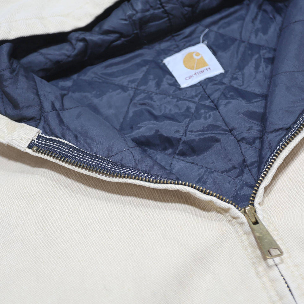 CARHARTT Mens Beige Hooded Zip Canvas Workwear Jacket XL Cotton Casual Plain