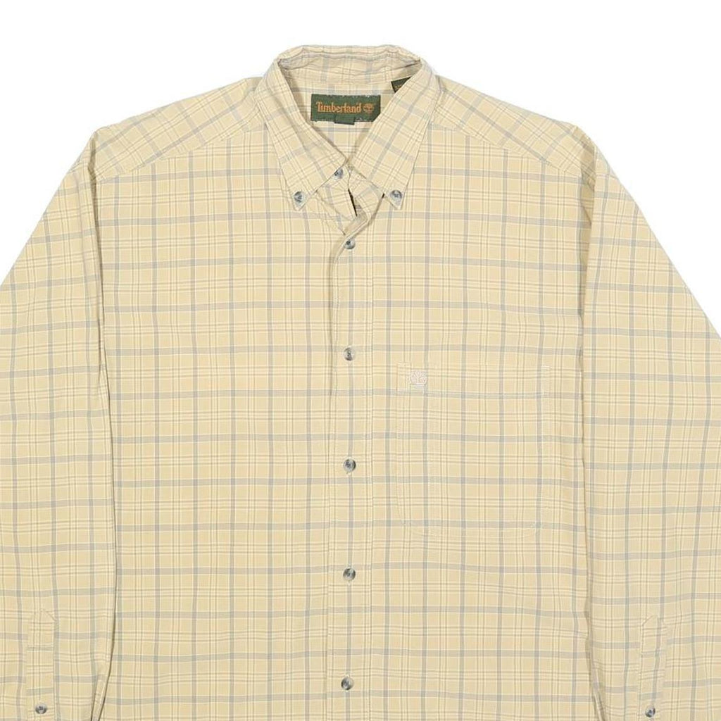 TIMBERLAND Mens Beige & Blue Check Shirt S Button-Down Collar Long Sleeve Casual