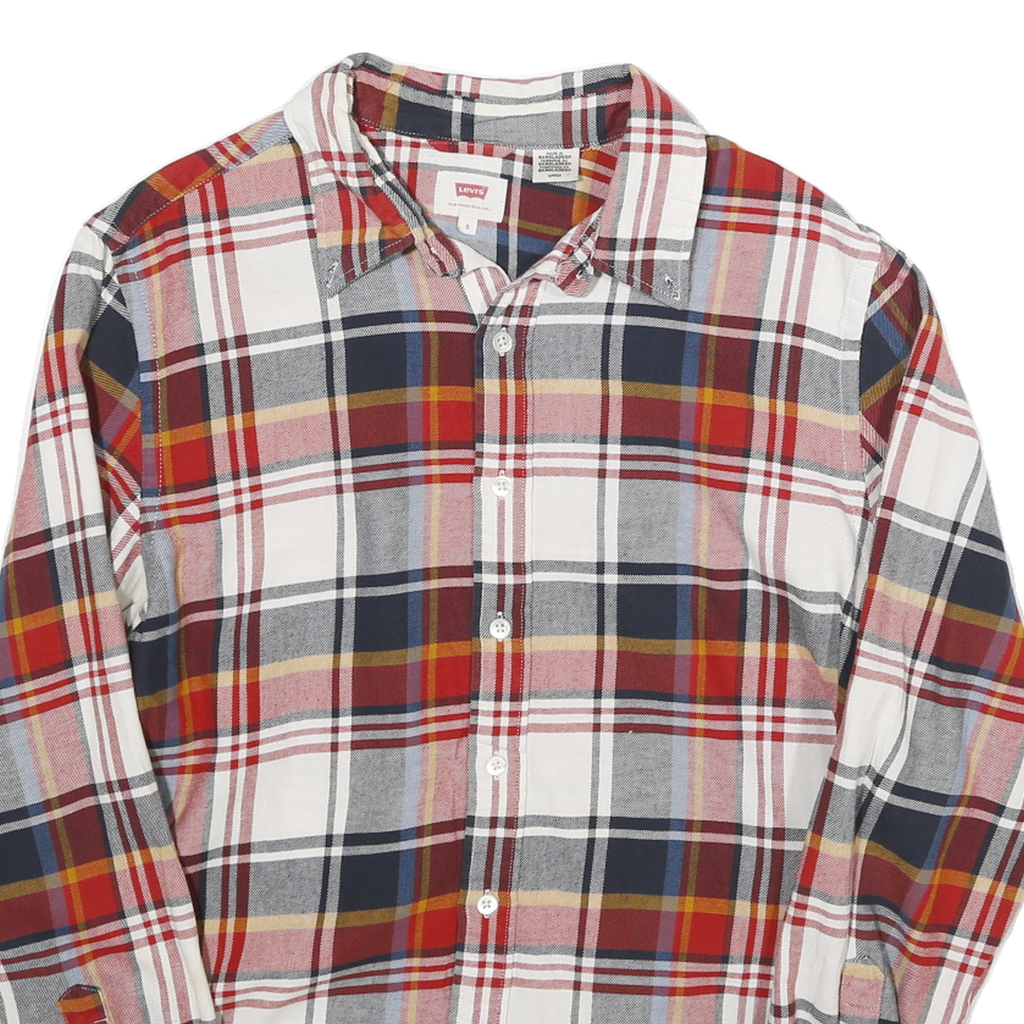 LEVI'S Mens Red White Blue Plaid Shirt Cotton Blend S Casual Long Sleeve