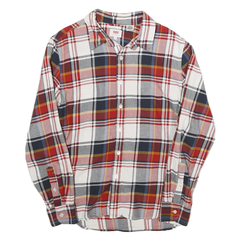 LEVI'S Mens Red White Blue Plaid Shirt Cotton Blend S Casual Long Sleeve