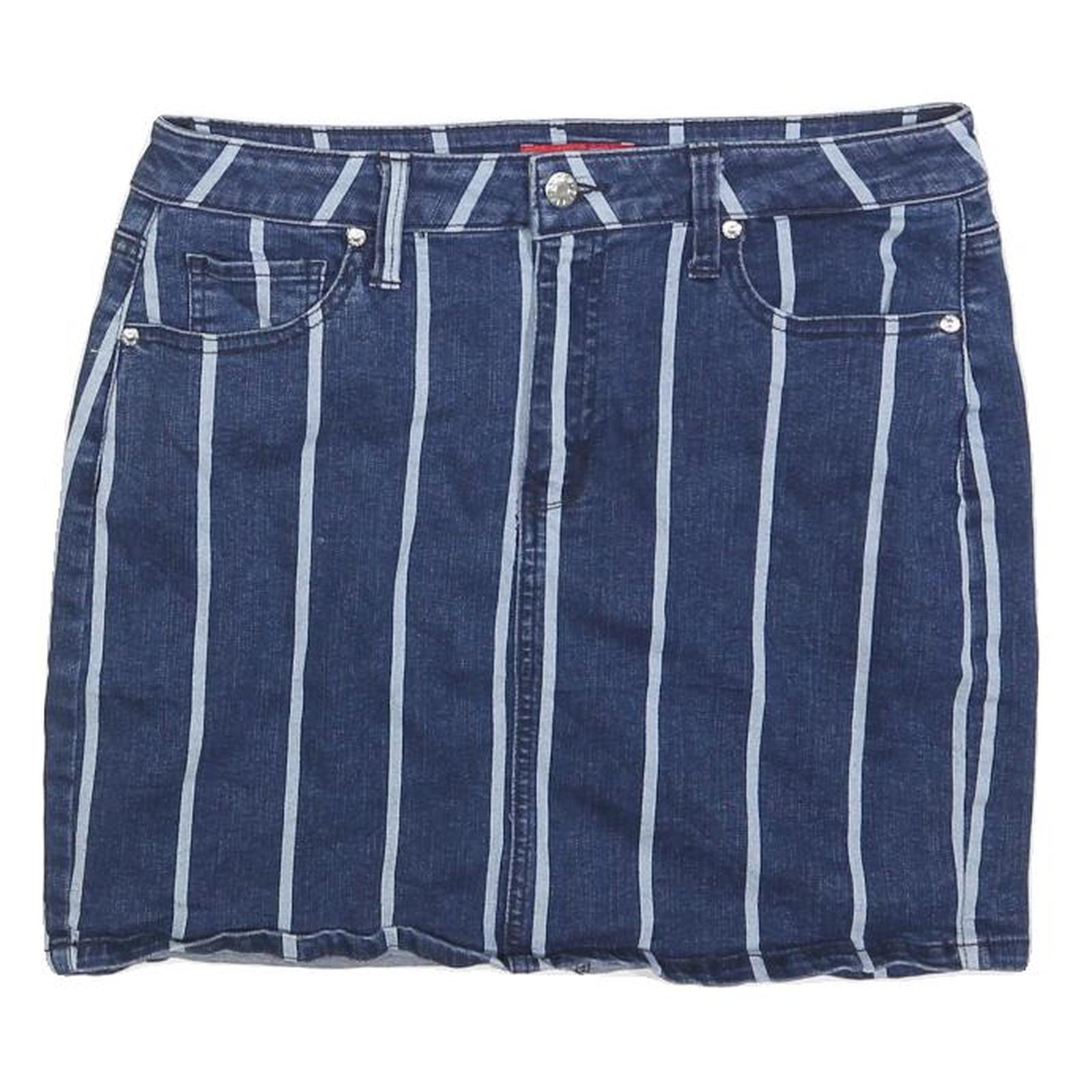 GUESS Womens Blue Stripe Denim Mini Skirt Cotton Blend M Casual Chic Summer