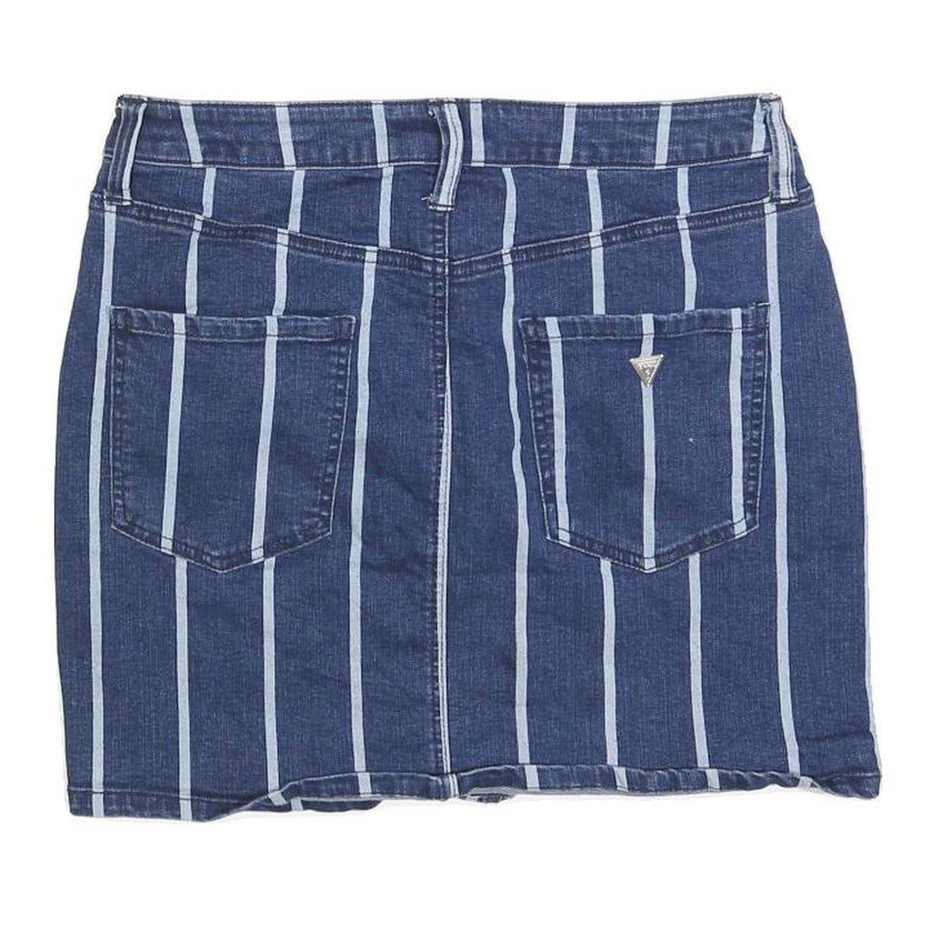 GUESS Womens Blue Stripe Denim Mini Skirt Cotton Blend M Casual Chic Summer