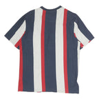 KARL KANI Mens Blue & Red & White Striped Graphic T-Shirt S Short Sleeve Crew