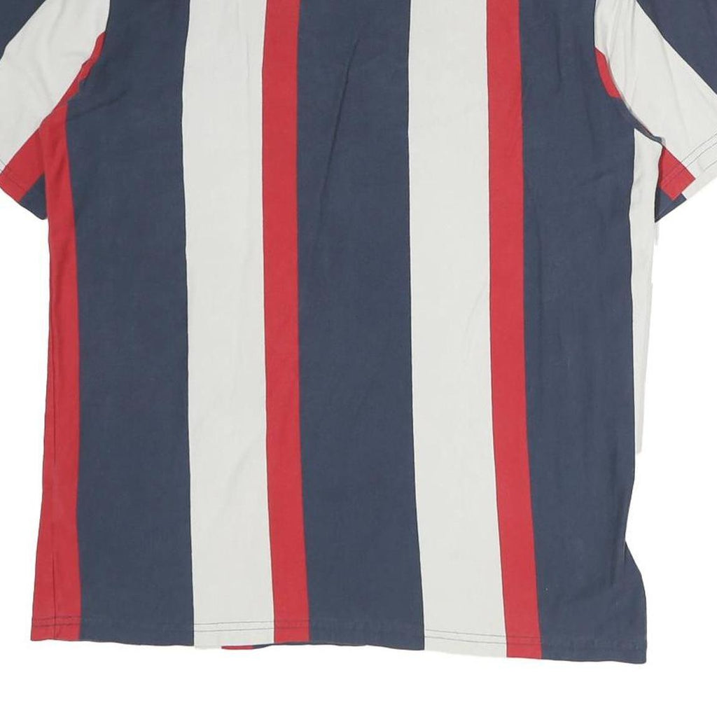 KARL KANI Mens Blue & Red & White Striped Graphic T-Shirt S Short Sleeve Crew