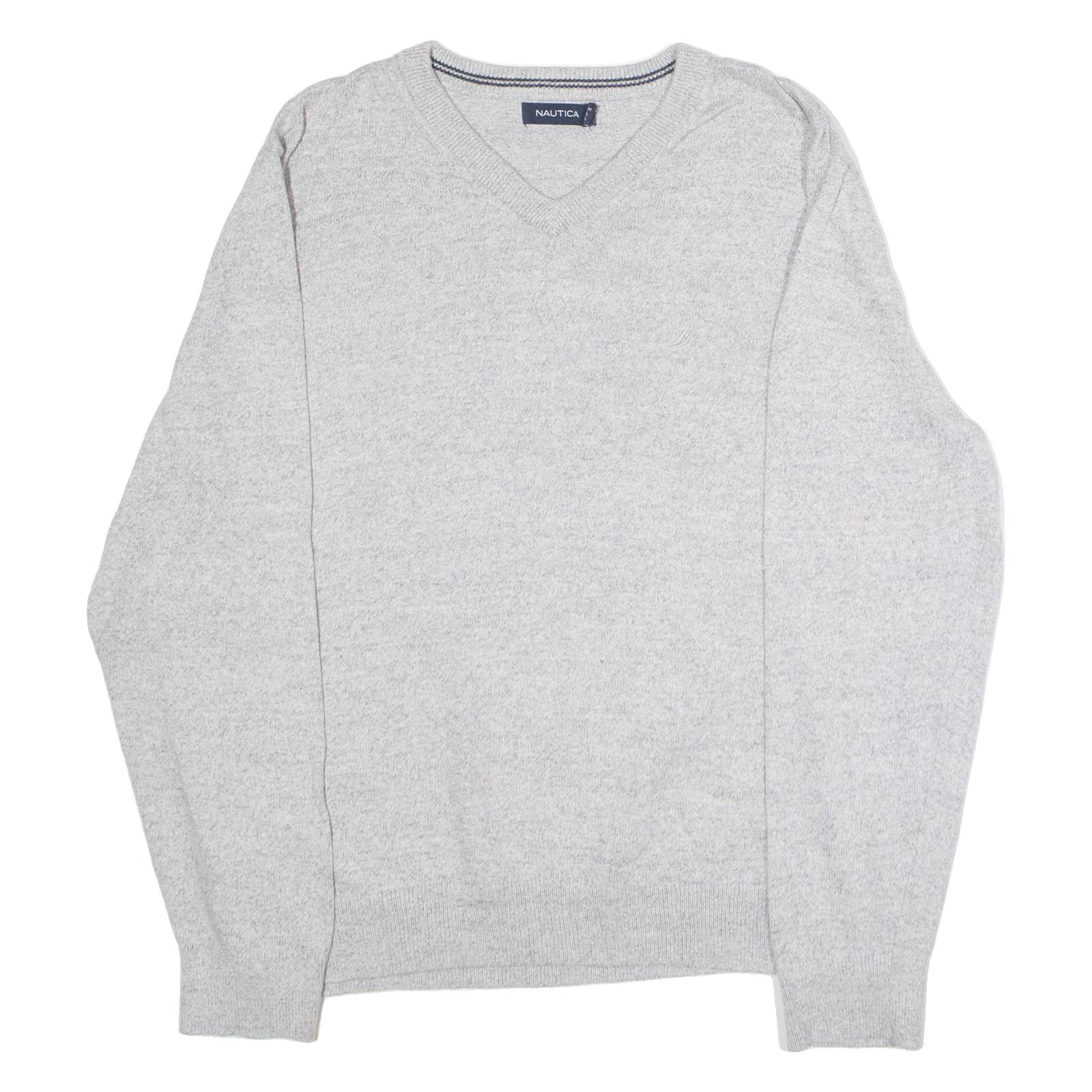 NAUTICA Mens Jumper Grey V-Neck Tight Knit M