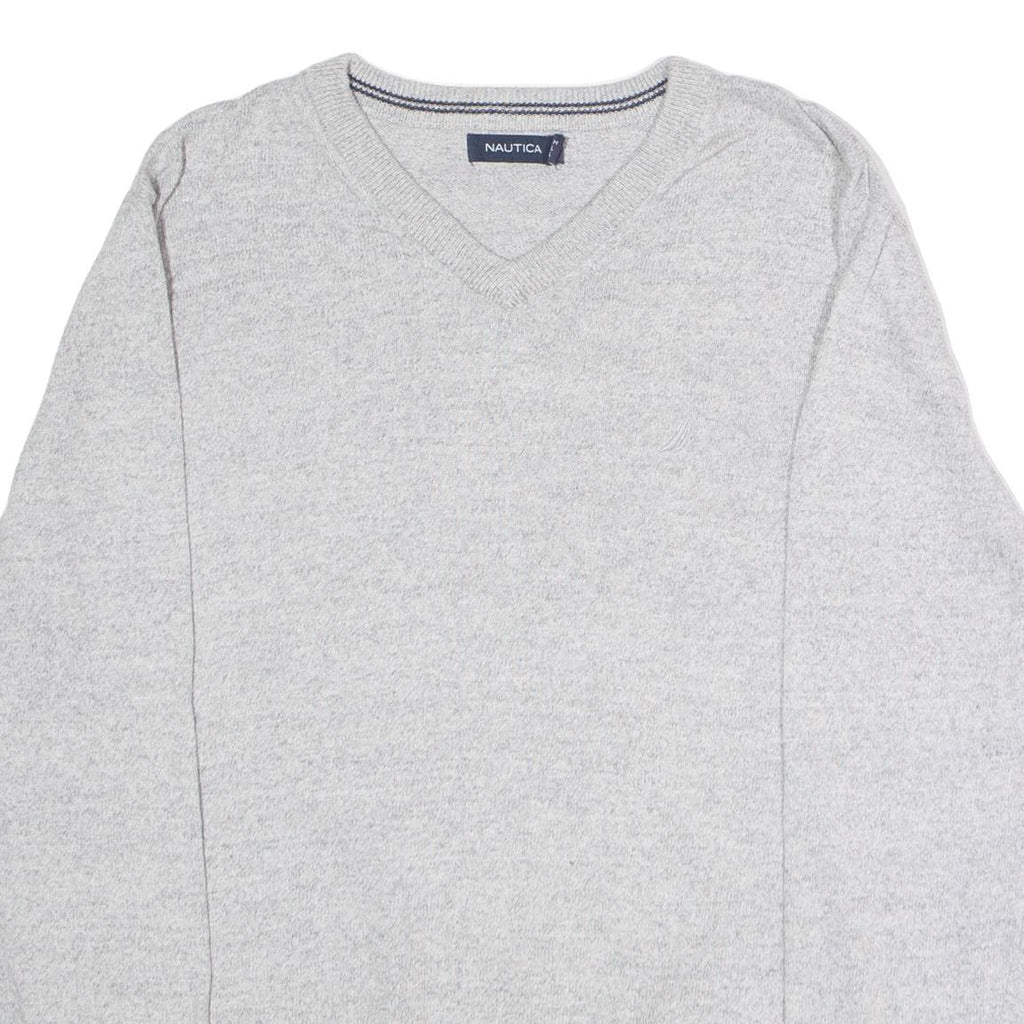 NAUTICA Mens Jumper Grey V-Neck Tight Knit M