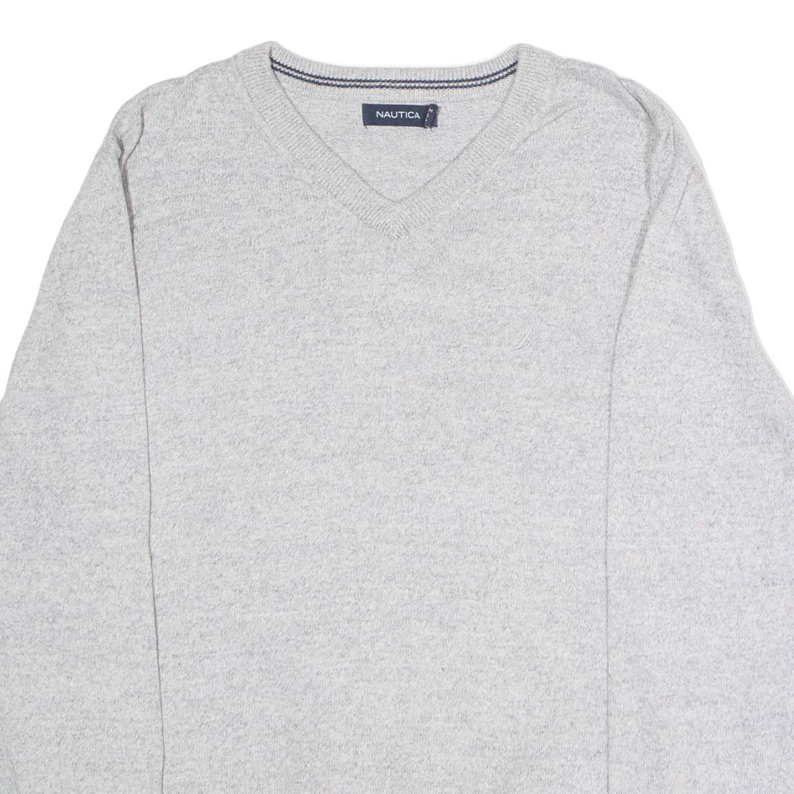 NAUTICA Mens Jumper Grey V-Neck Tight Knit M