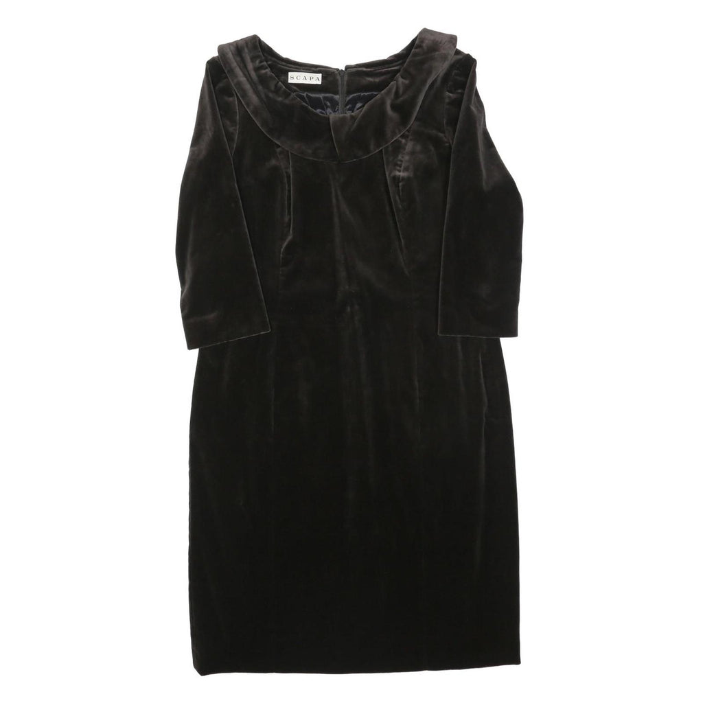 SCAPA Womens Black Velvet Shift Dress Polyester Long Sleeve Knee Length UK L