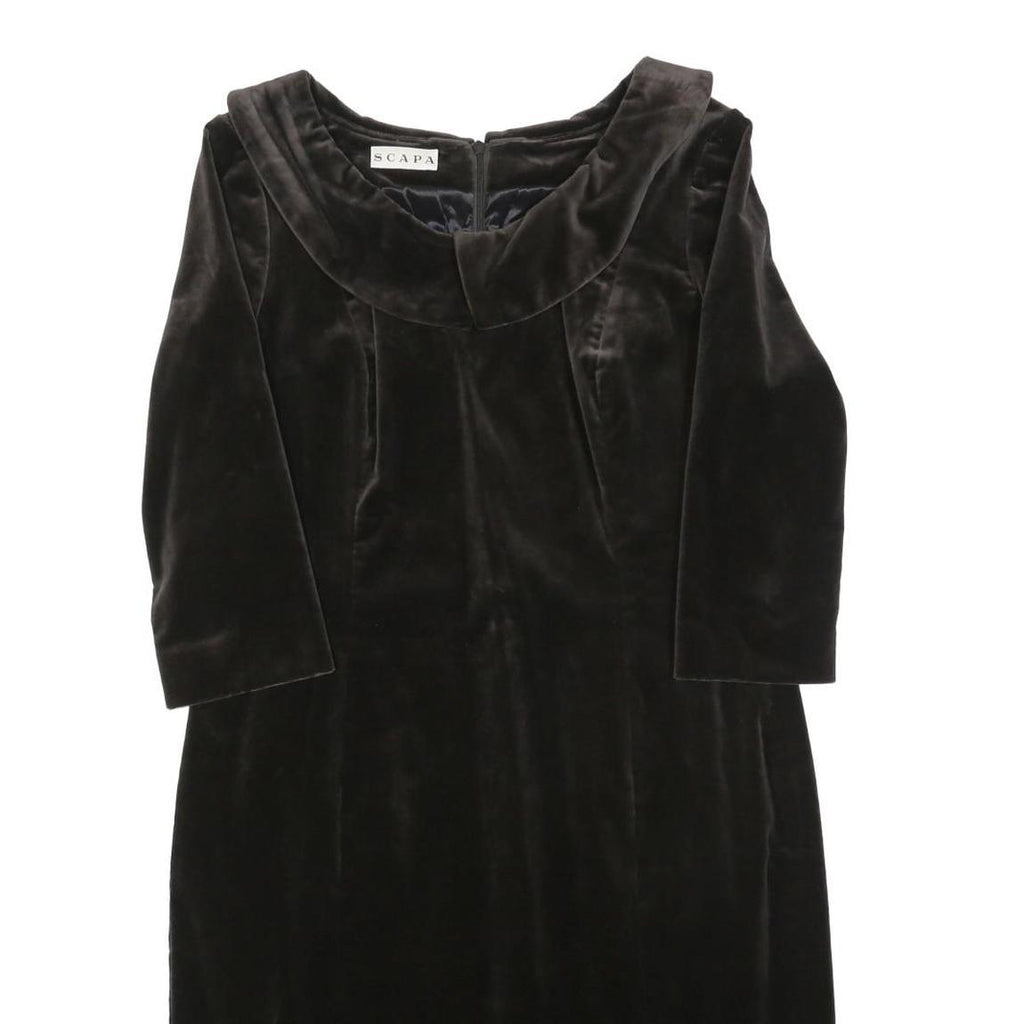 SCAPA Womens Black Velvet Shift Dress Polyester Long Sleeve Knee Length UK L