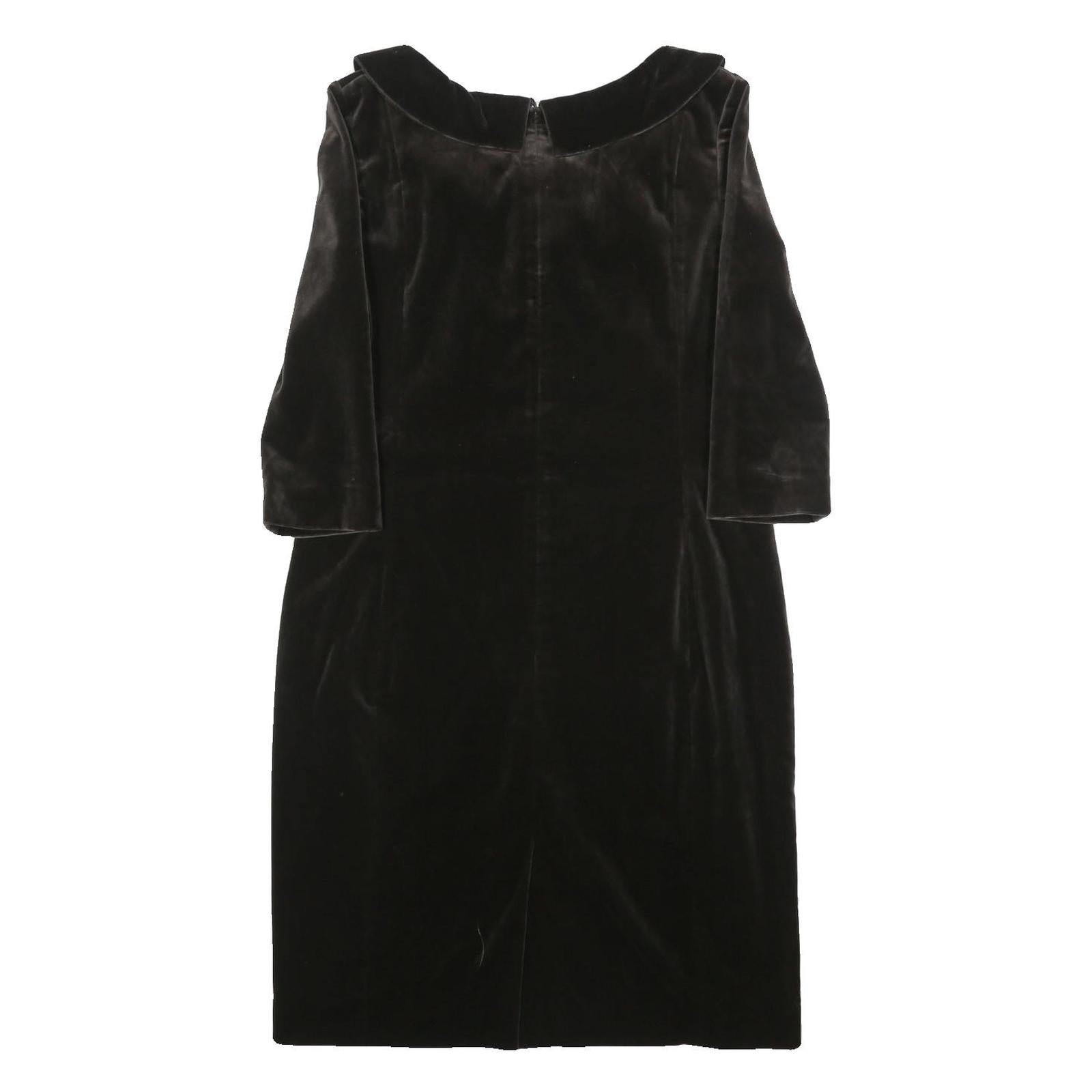 SCAPA Womens Black Velvet Shift Dress Polyester Long Sleeve Knee Length UK L