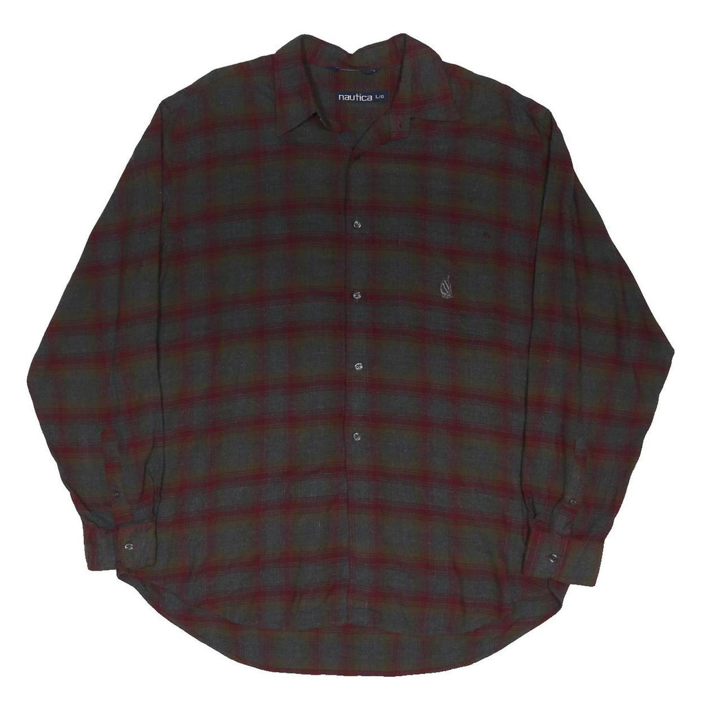 NAUTICA Mens Red & Green Check Shirt L Cotton Blend Casual Long Sleeve