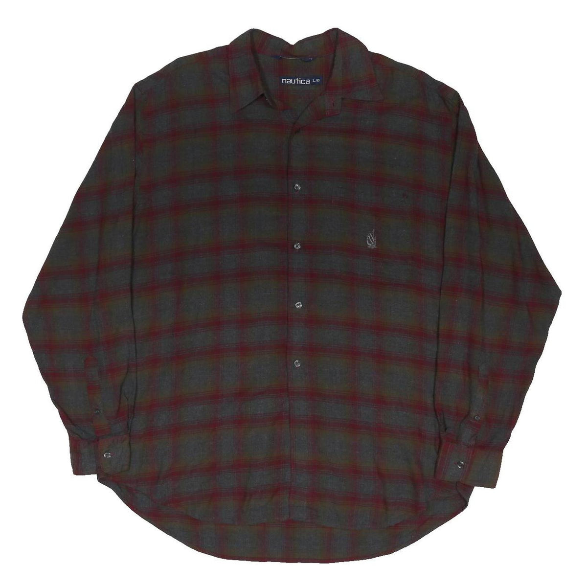 NAUTICA Mens Red & Green Check Shirt L Cotton Blend Casual Long Sleeve