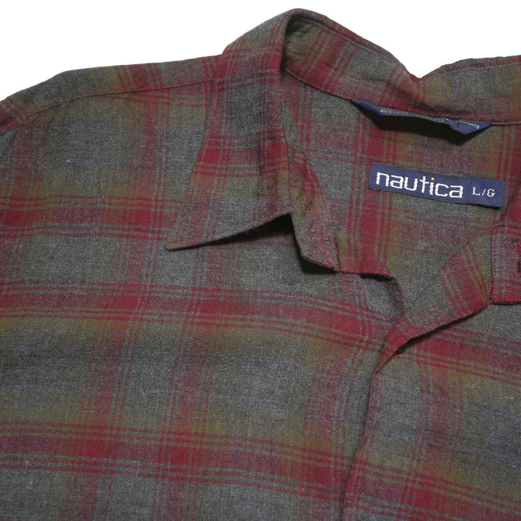 NAUTICA Mens Red & Green Check Shirt L Cotton Blend Casual Long Sleeve