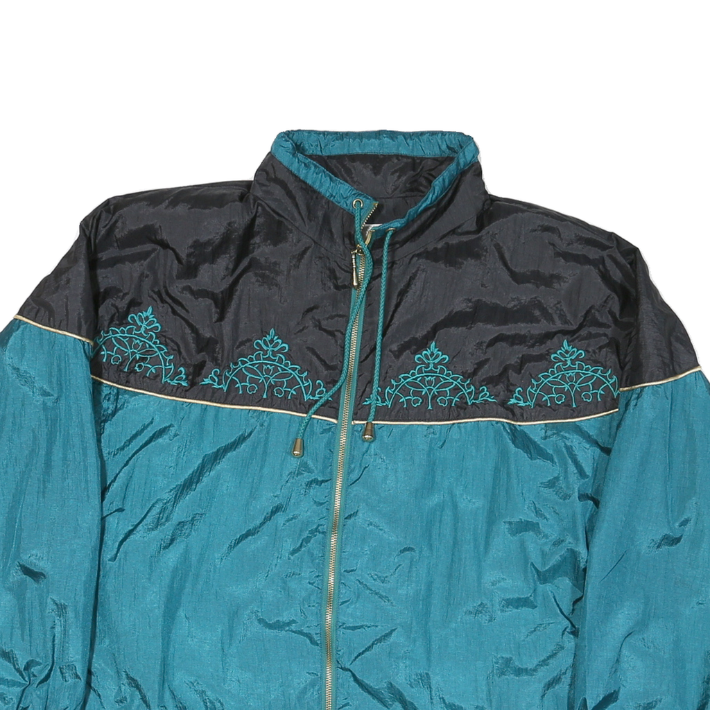 LAVON Womens Blue & Black Jacket L Nylon Plain Zip Lightweight Casual