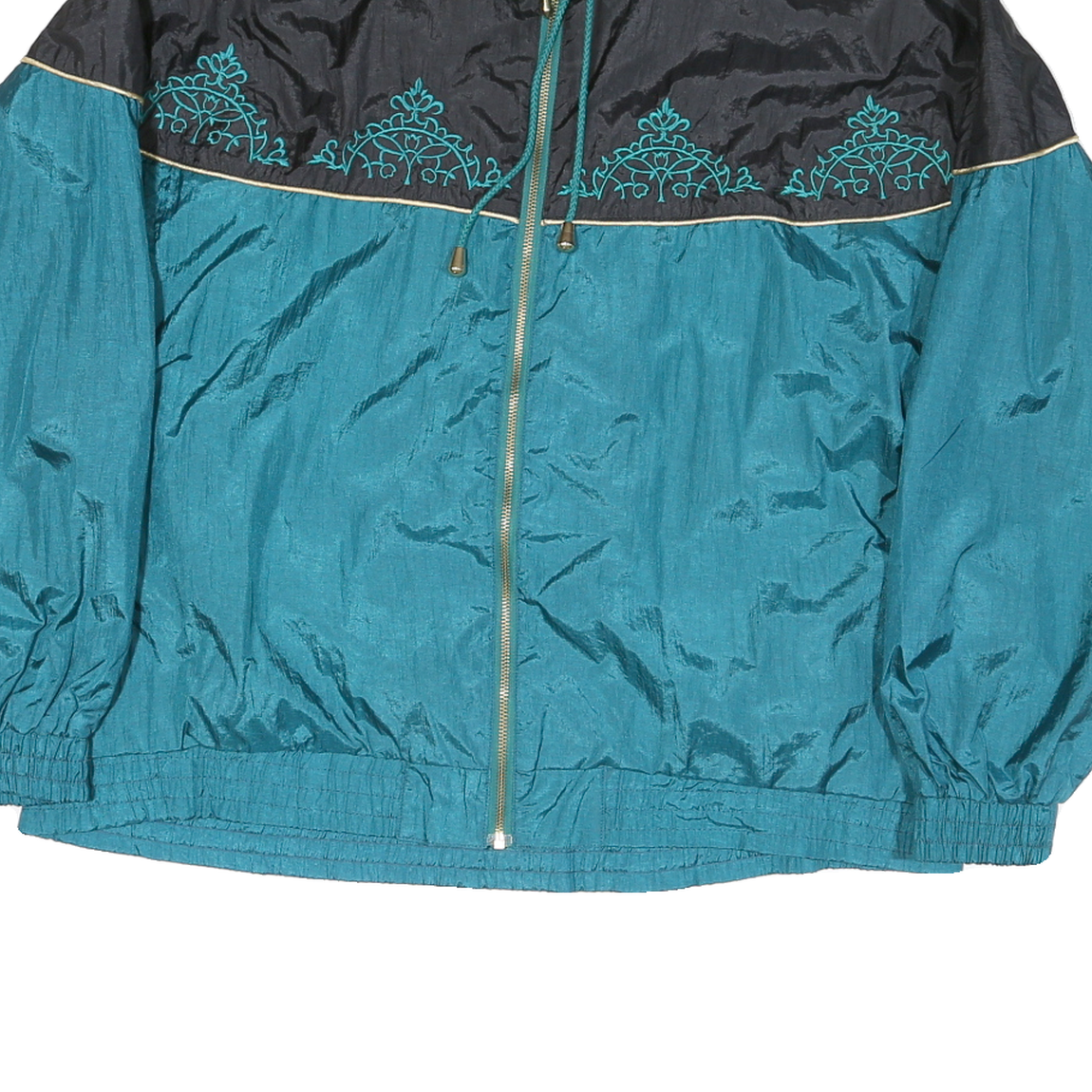 LAVON Womens Blue & Black Jacket L Nylon Plain Zip Lightweight Casual