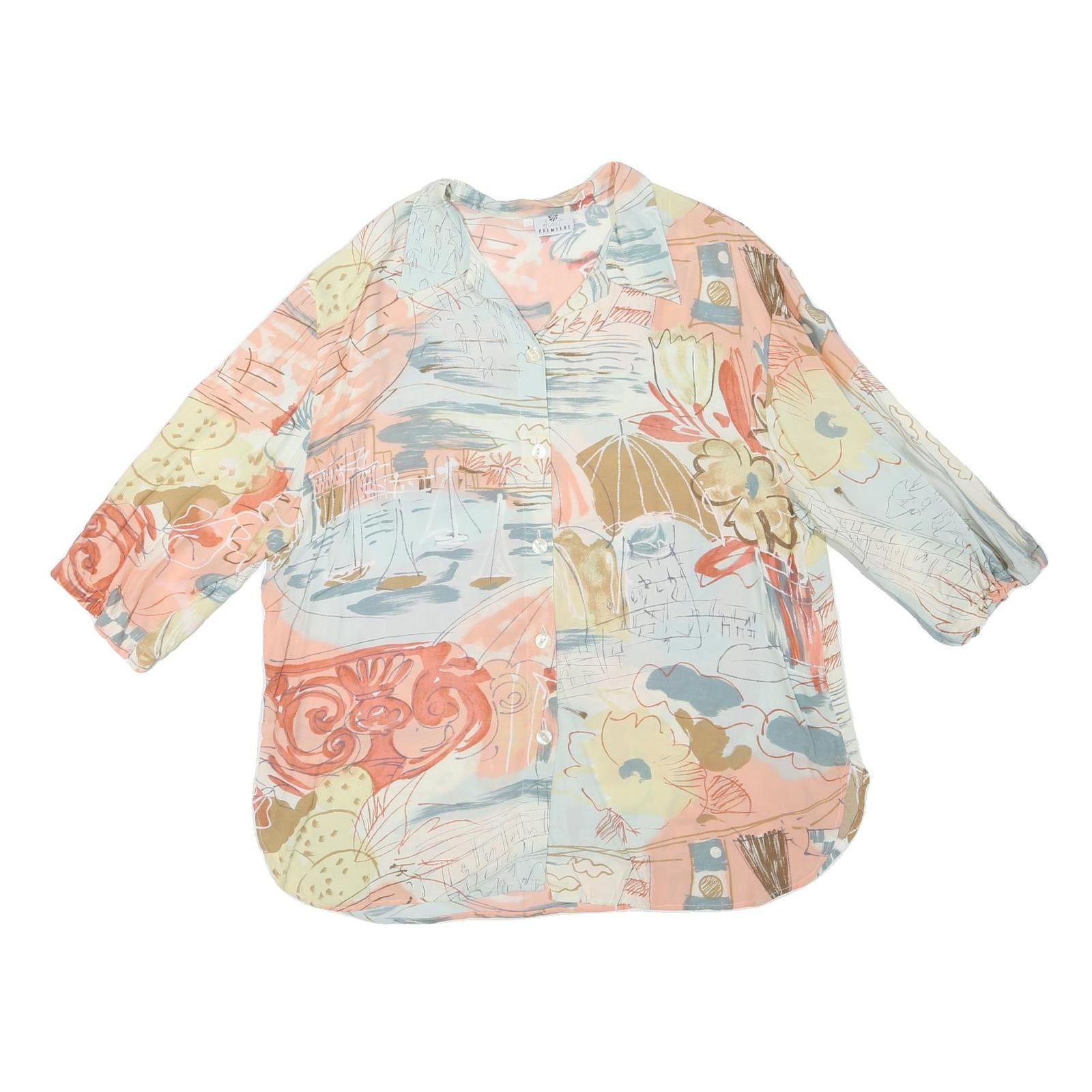 PREMIER Womens Pastel Pink & Blue Printed Shirt L Lightweight Relaxed Fit